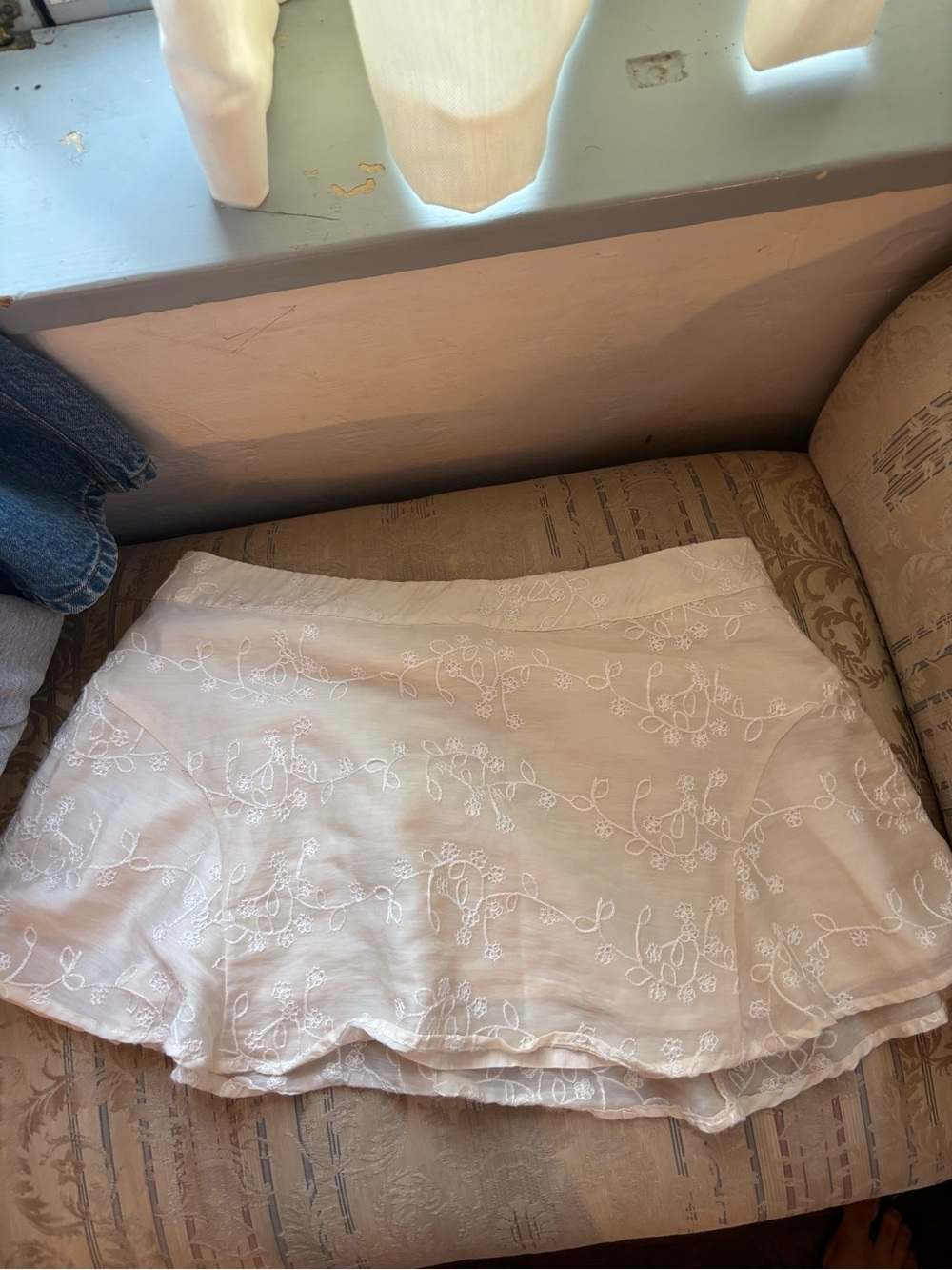 Princess Polly Cream Embroidered Mini Skirt